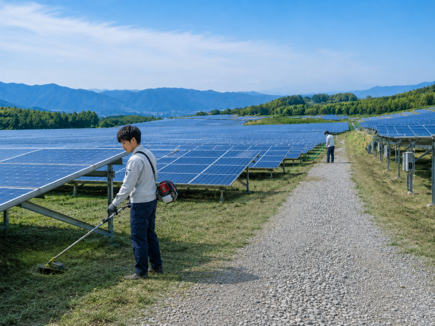 太陽光発電所の草刈りと除草のイメージ
